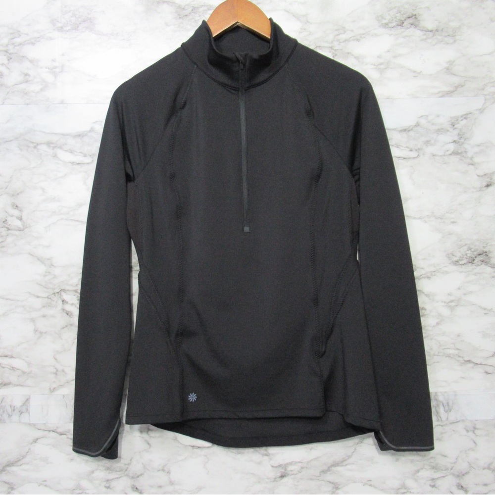 Athleta Athletic Run Free Half Zip Long Sleeve Black Pullover Top Size Small